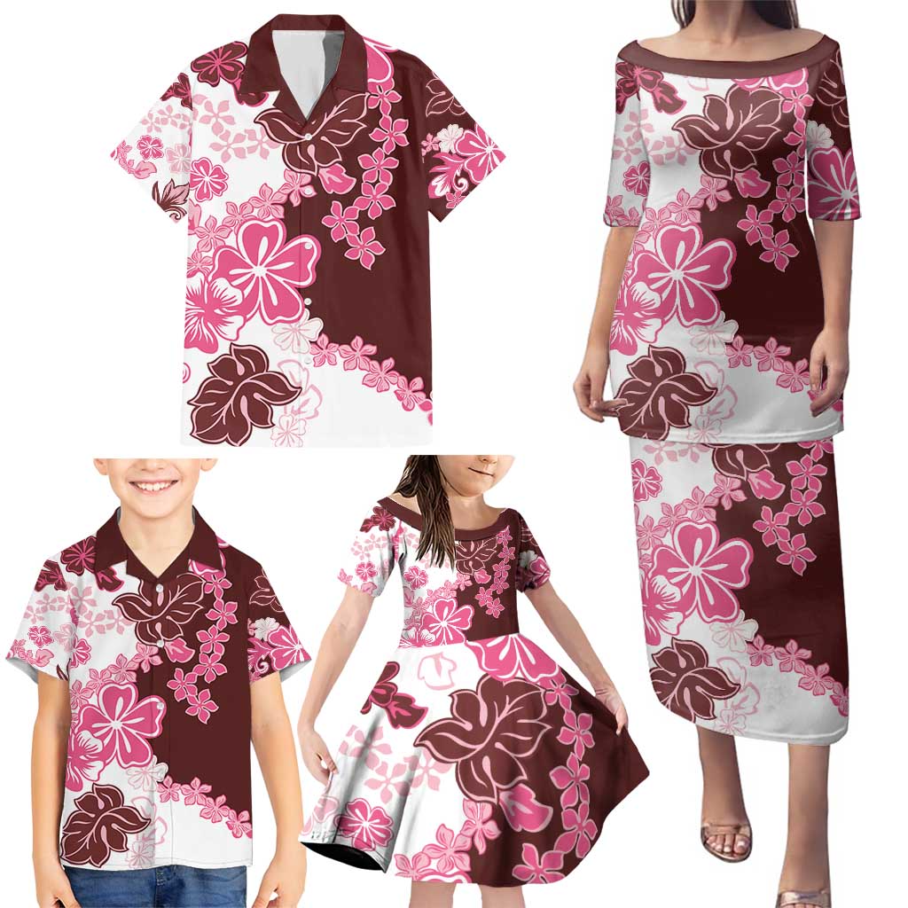 Pink Hibiscus Plumeria Floral Family Matching Puletasi and Hawaiian Shirt - Polynesian Pride