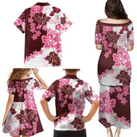 Pink Hibiscus Plumeria Floral Family Matching Puletasi and Hawaiian Shirt - Polynesian Pride