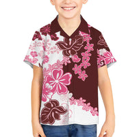 Pink Hibiscus Plumeria Floral Family Matching Short Sleeve Bodycon Dress and Hawaiian Shirt - Polynesian Pride