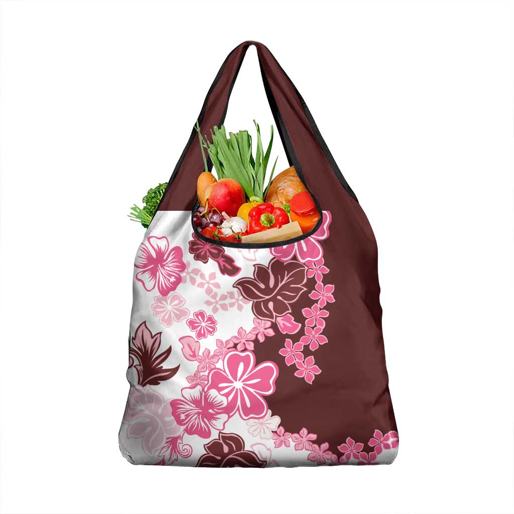 Pink Hibiscus Plumeria Floral Grocery Bag LT01 1-pack One Size Pink - Polynesian Pride
