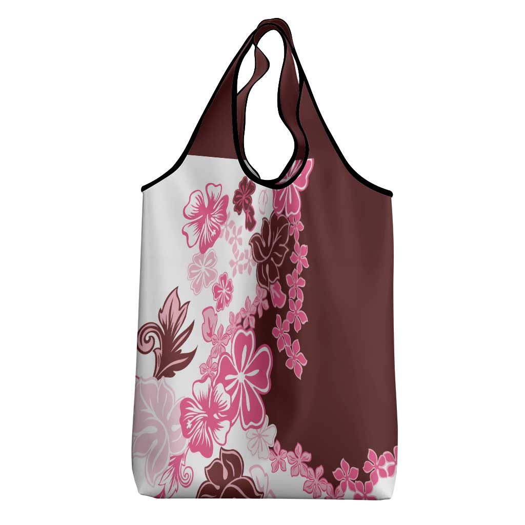 Pink Hibiscus Plumeria Floral Grocery Bag LT01 - Polynesian Pride