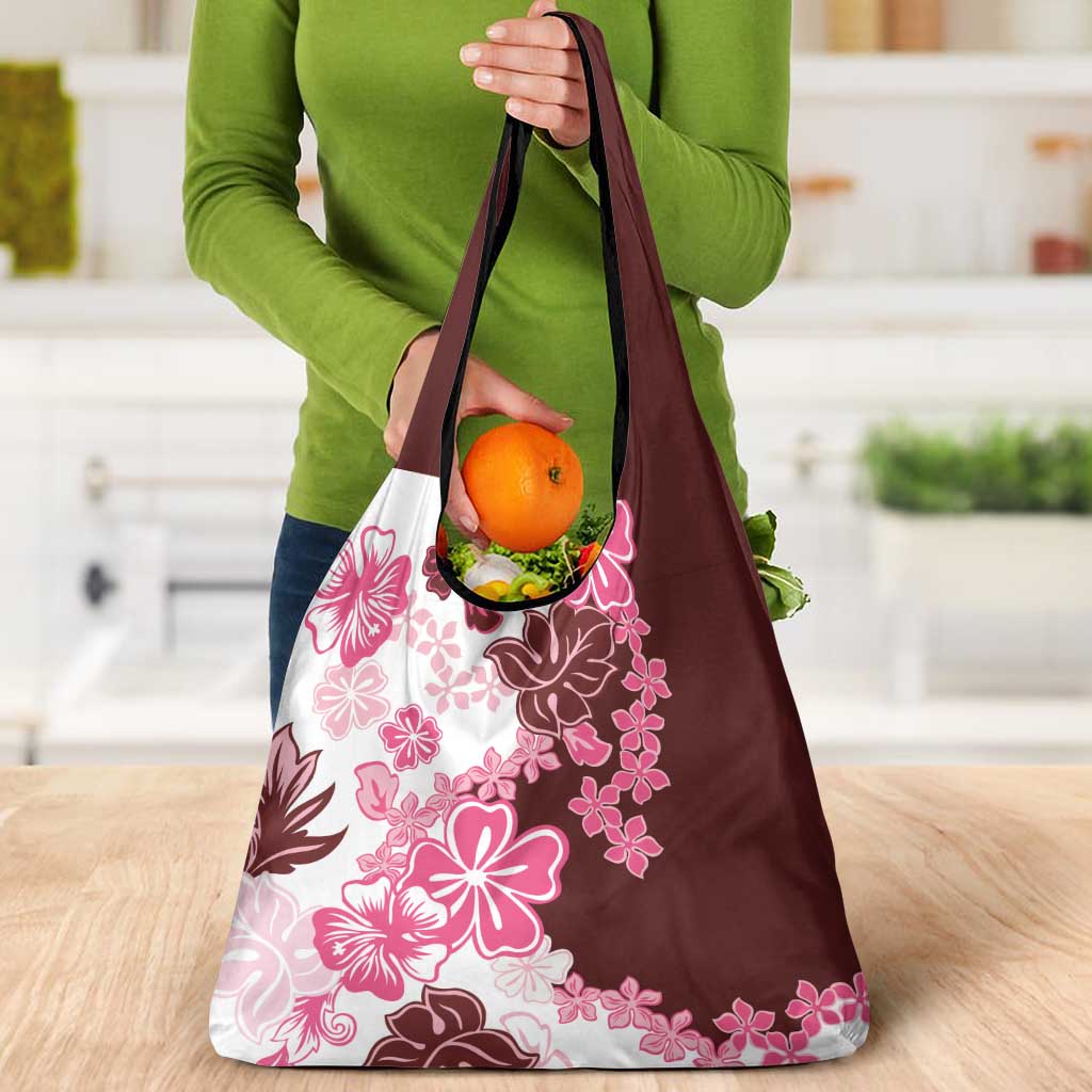 Pink Hibiscus Plumeria Floral Grocery Bag LT01 - Polynesian Pride