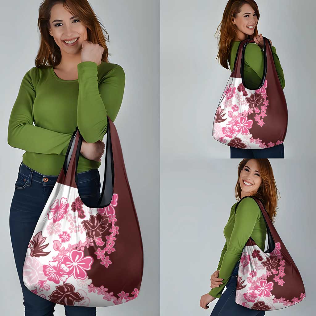 Pink Hibiscus Plumeria Floral Grocery Bag LT01 - Polynesian Pride