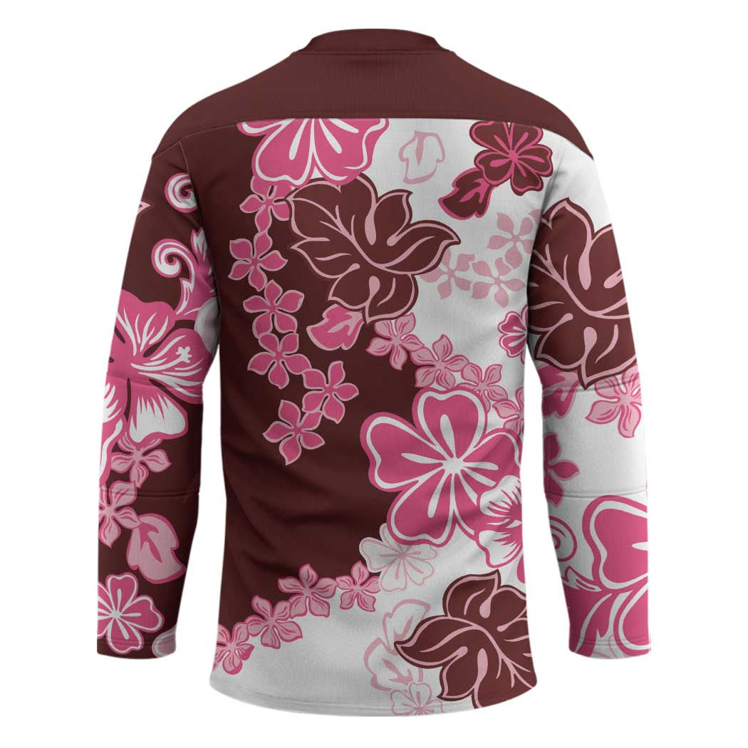 Pink Hibiscus Plumeria Floral Hockey Jersey - Polynesian Pride