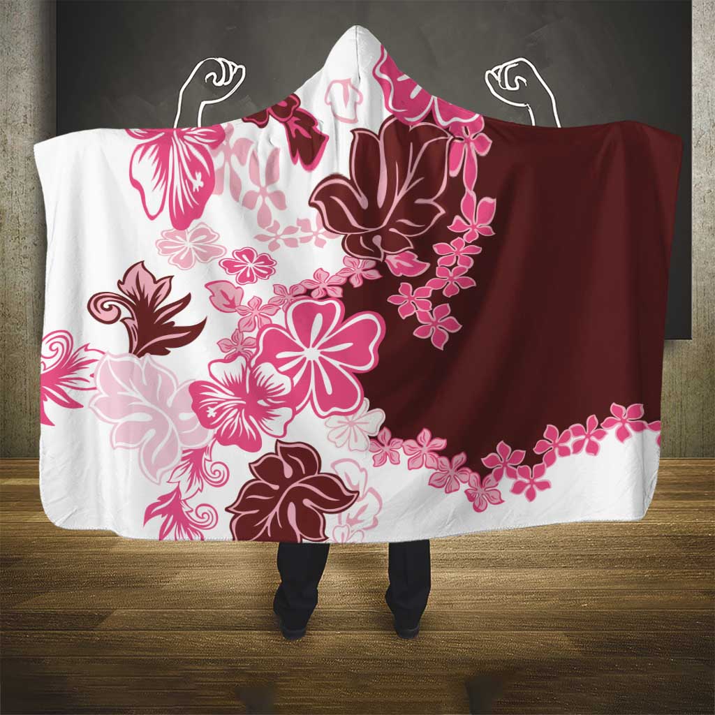 Pink Hibiscus Plumeria Floral Hooded Blanket - Polynesian Pride
