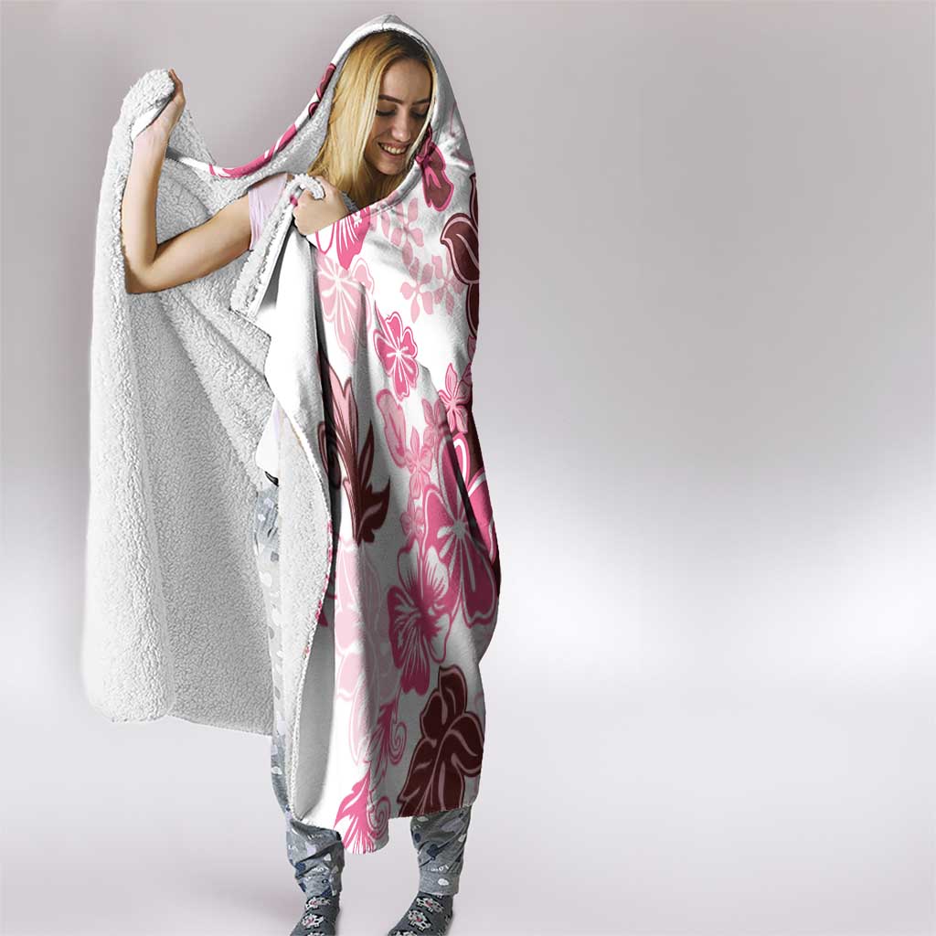 Pink Hibiscus Plumeria Floral Hooded Blanket - Polynesian Pride