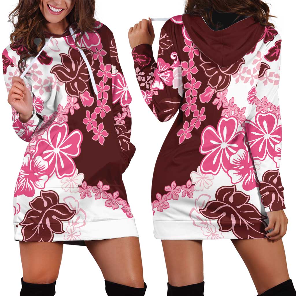 Pink Hibiscus Plumeria Floral Hoodie Dress - Polynesian Pride