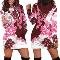Pink Hibiscus Plumeria Floral Hoodie Dress - Polynesian Pride