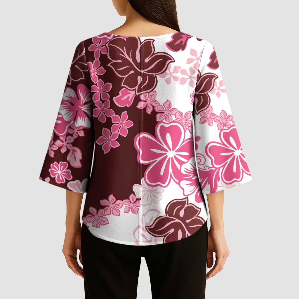 Pink Hibiscus Plumeria Floral Kimono Sleeve Blouse - Polynesian Pride
