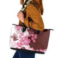 Pink Hibiscus Plumeria Floral Leather Tote Bag - Polynesian Pride