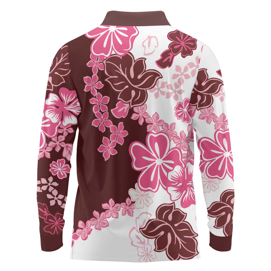 Pink Hibiscus Plumeria Floral Long Sleeve Polo Shirt LT01 - Polynesian Pride