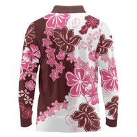 Pink Hibiscus Plumeria Floral Long Sleeve Polo Shirt LT01 - Polynesian Pride