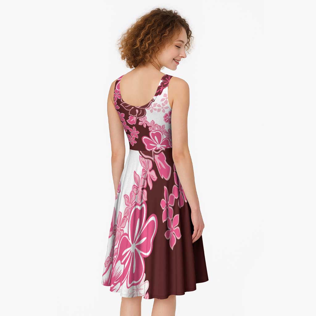 Pink Hibiscus Plumeria Floral Midi Dress - Polynesian Pride