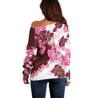Pink Hibiscus Plumeria Floral Off Shoulder Sweater - Polynesian Pride
