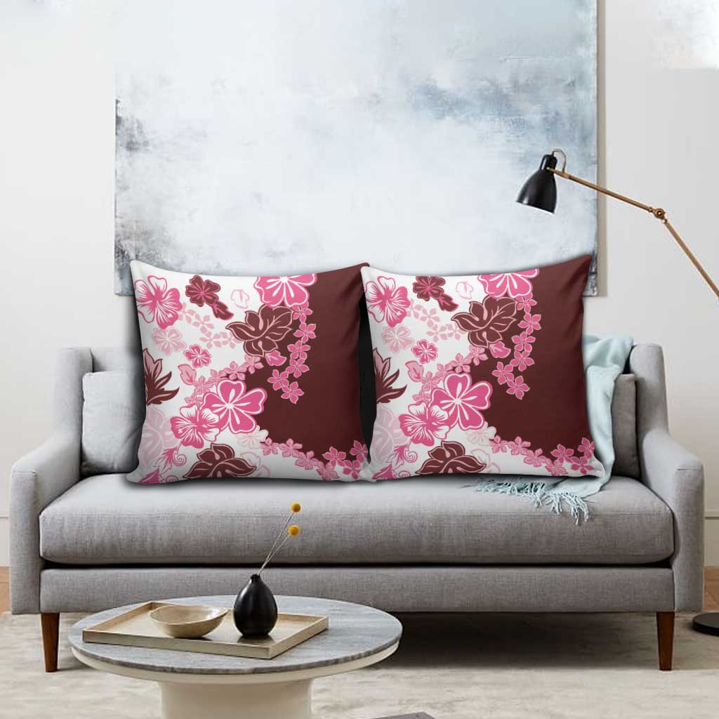 Pink Hibiscus Plumeria Floral Pillow Cover - Polynesian Pride