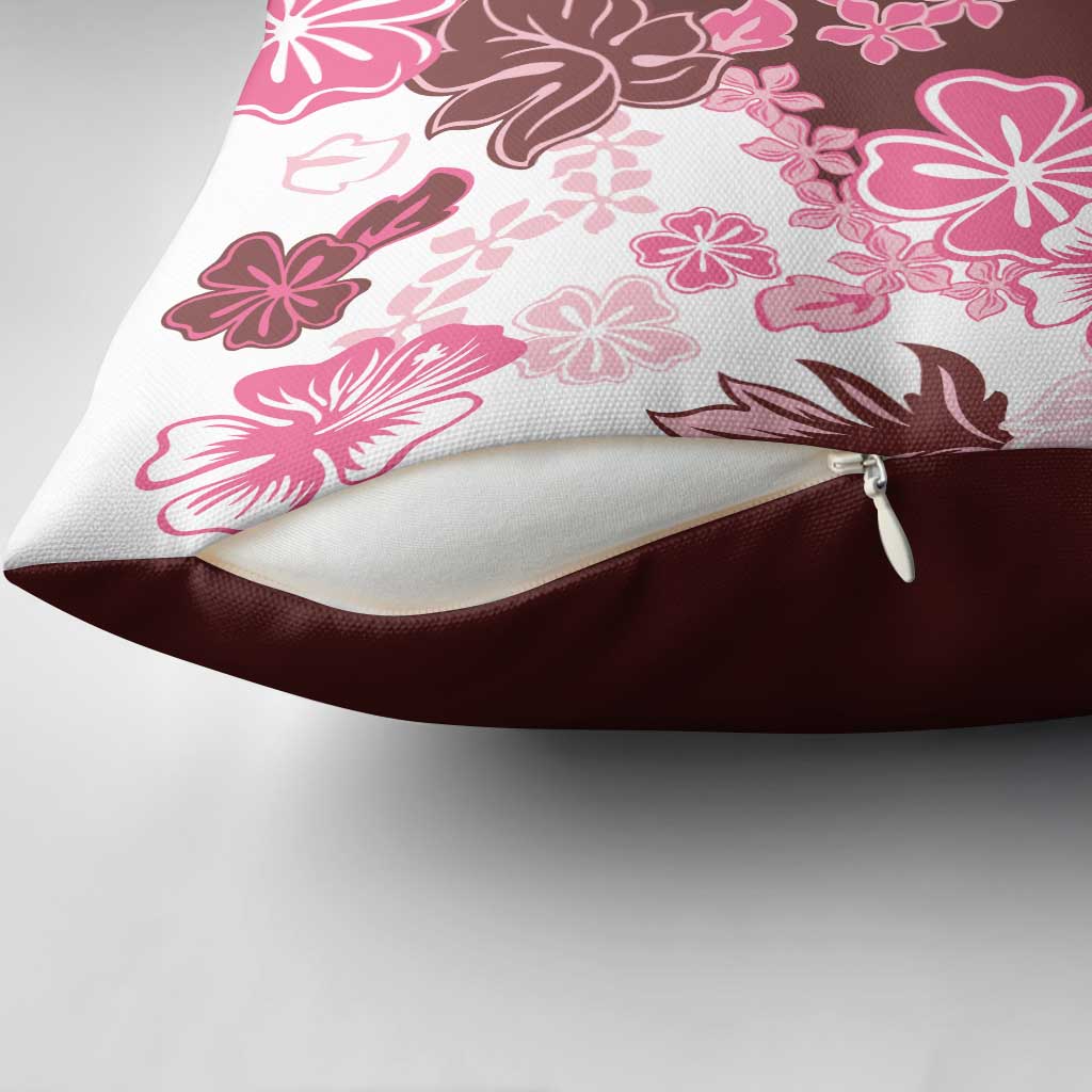 Pink Hibiscus Plumeria Floral Pillow Cover - Polynesian Pride