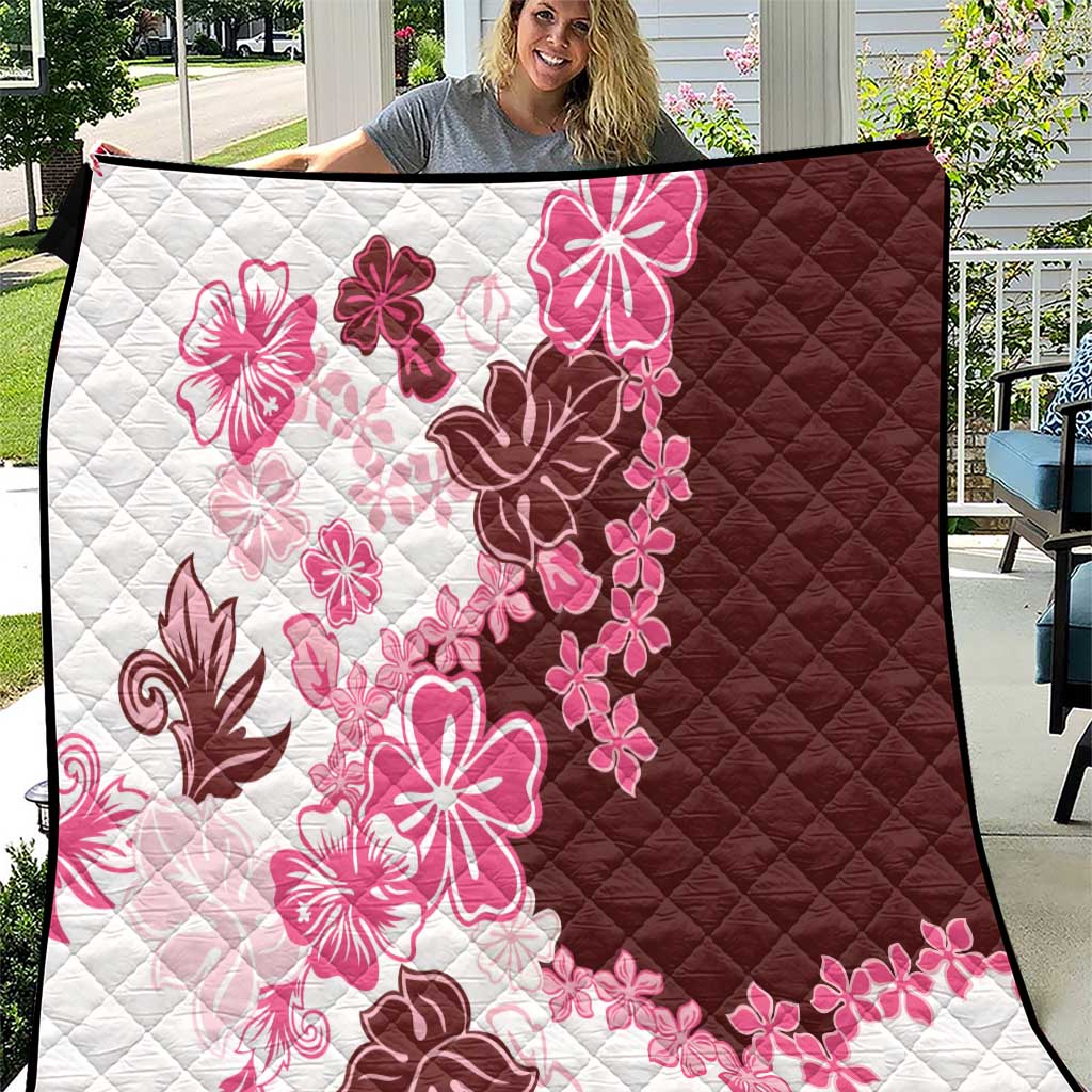 Pink Hibiscus Plumeria Floral Quilt - Polynesian Pride