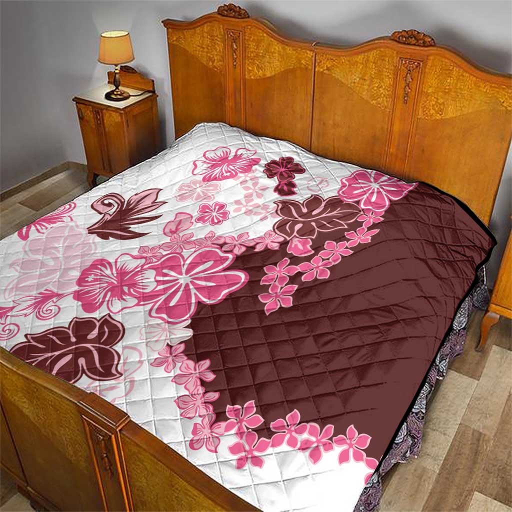 Pink Hibiscus Plumeria Floral Quilt - Polynesian Pride