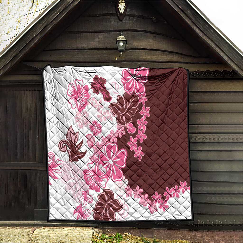 Pink Hibiscus Plumeria Floral Quilt - Polynesian Pride