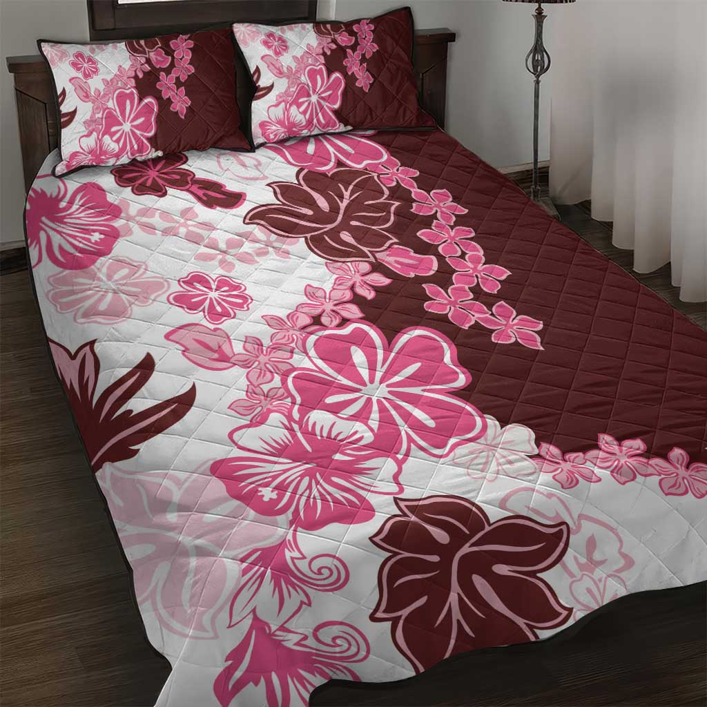 Pink Hibiscus Plumeria Floral Quilt Bed Set - Polynesian Pride