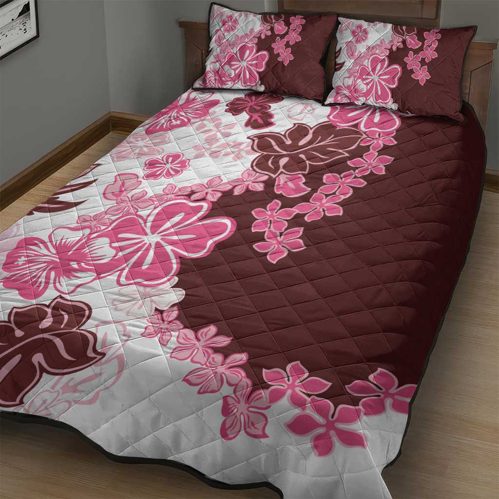 Pink Hibiscus Plumeria Floral Quilt Bed Set - Polynesian Pride
