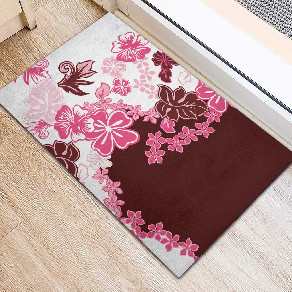 Pink Hibiscus Plumeria Floral Rubber Doormat LT01 - Polynesian Pride