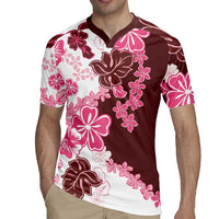 Pink Hibiscus Plumeria Floral Rugby Jersey LT01 - Polynesian Pride