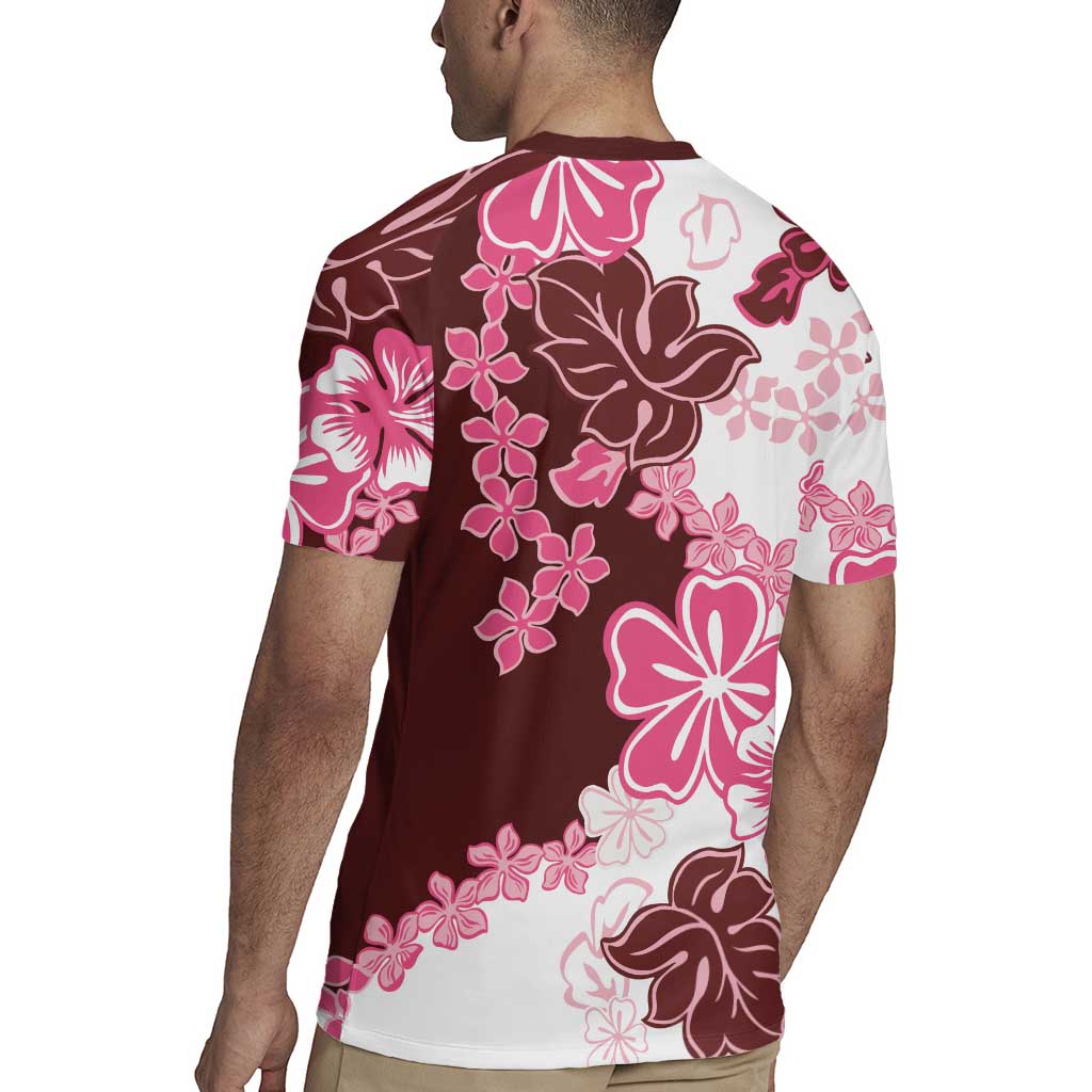 Pink Hibiscus Plumeria Floral Rugby Jersey LT01 - Polynesian Pride