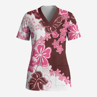 Pink Hibiscus Plumeria Floral Scrub Top LT01 Adult Pink - Polynesian Pride