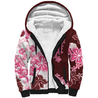 Pink Hibiscus Plumeria Floral Sherpa Hoodie LT01 Unisex Pink - Polynesian Pride