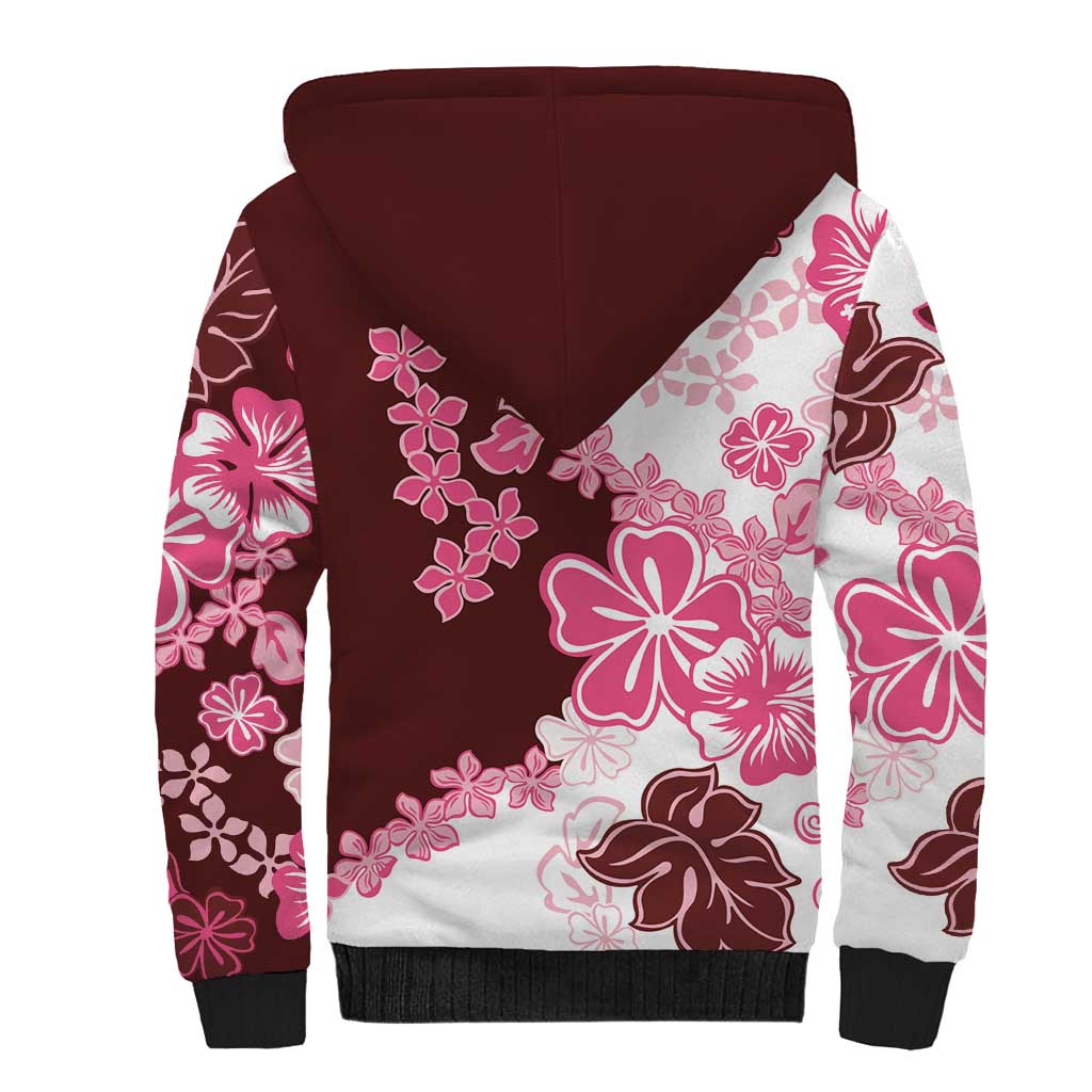 Pink Hibiscus Plumeria Floral Sherpa Hoodie LT01 - Polynesian Pride