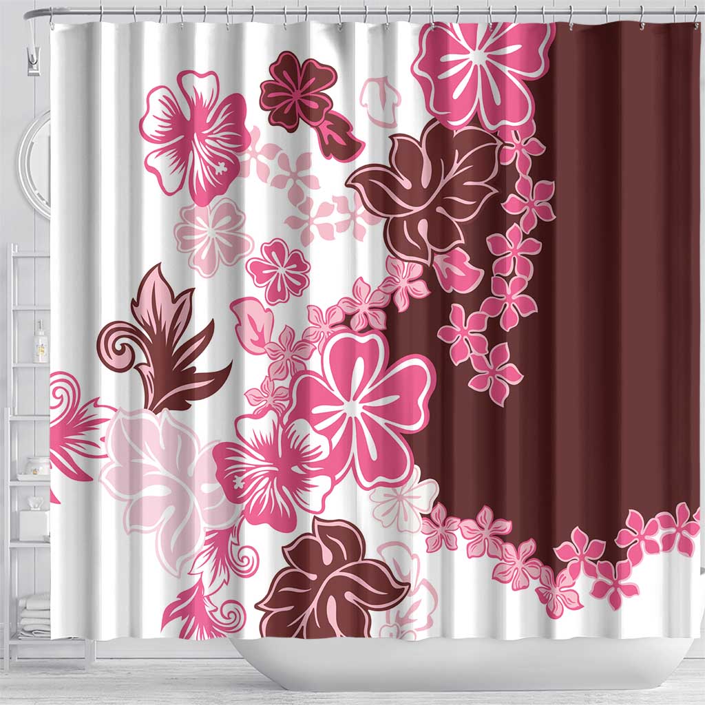 Pink Hibiscus Plumeria Floral Shower Curtain - Polynesian Pride