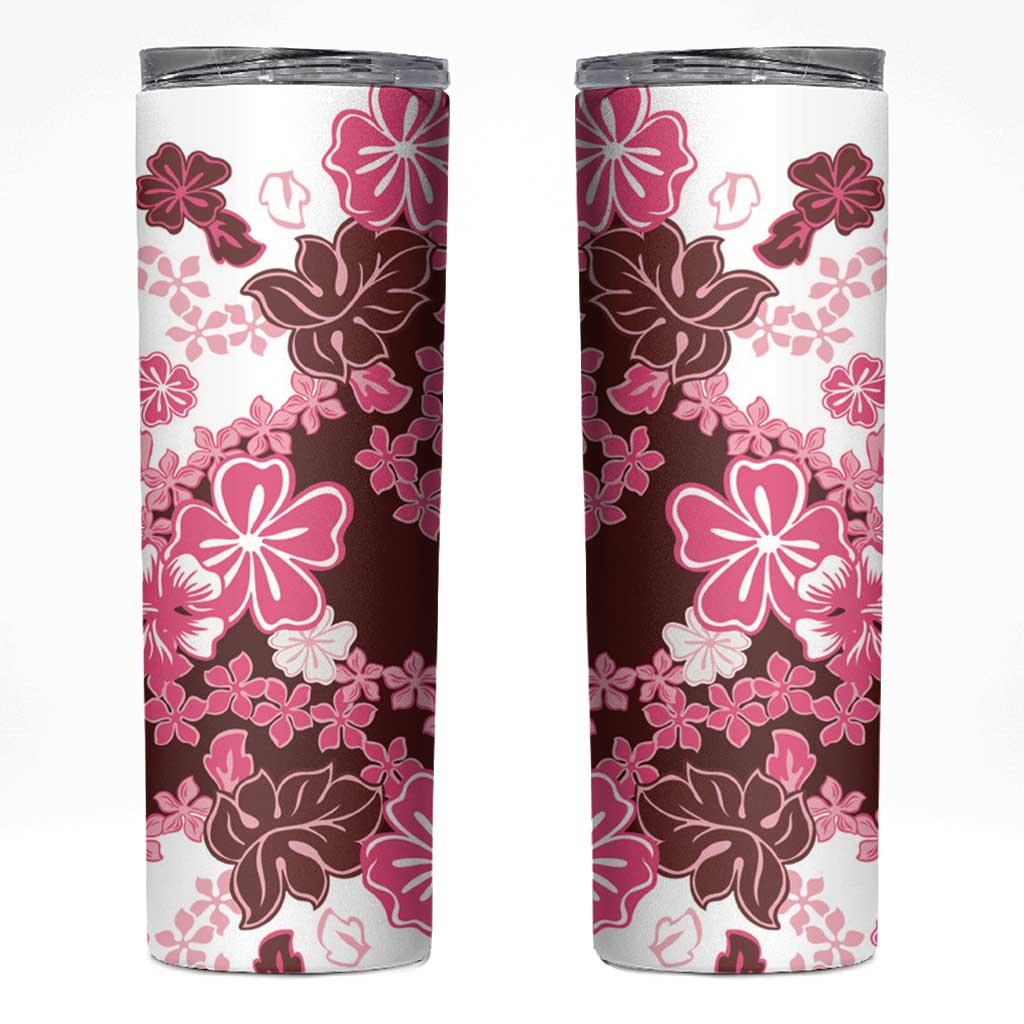 Pink Hibiscus Plumeria Floral Skinny Tumbler - Polynesian Pride