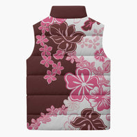 Pink Hibiscus Plumeria Floral Sleeveless Puffer Jacket LT01 - Polynesian Pride