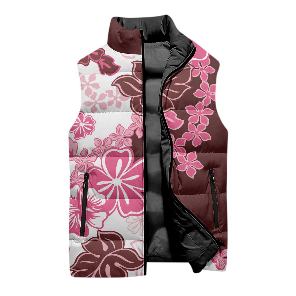Pink Hibiscus Plumeria Floral Sleeveless Puffer Jacket LT01 - Polynesian Pride