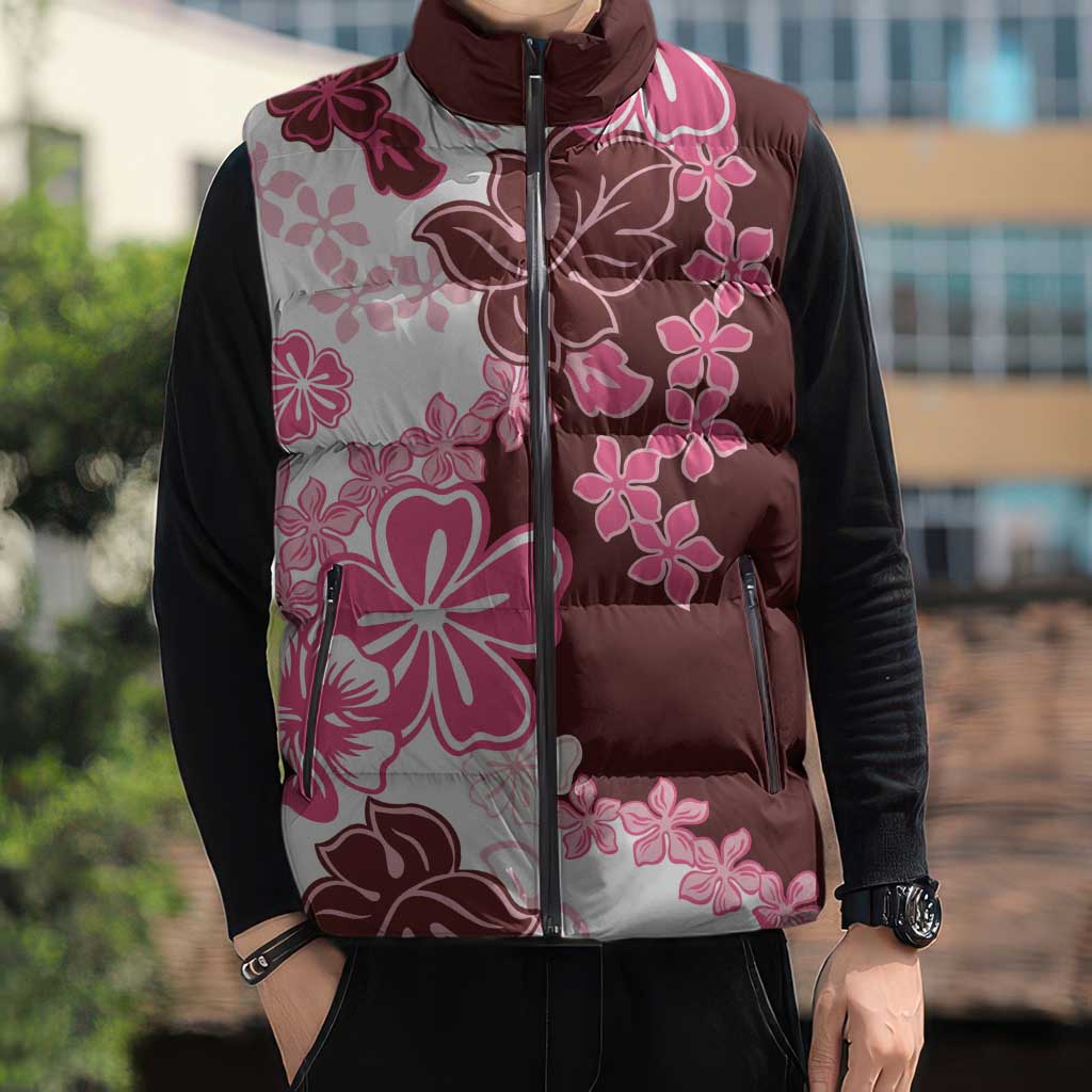 Pink Hibiscus Plumeria Floral Sleeveless Puffer Jacket LT01 - Polynesian Pride