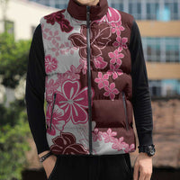 Pink Hibiscus Plumeria Floral Sleeveless Puffer Jacket LT01 - Polynesian Pride