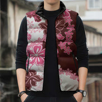 Pink Hibiscus Plumeria Floral Sleeveless Puffer Jacket LT01 - Polynesian Pride