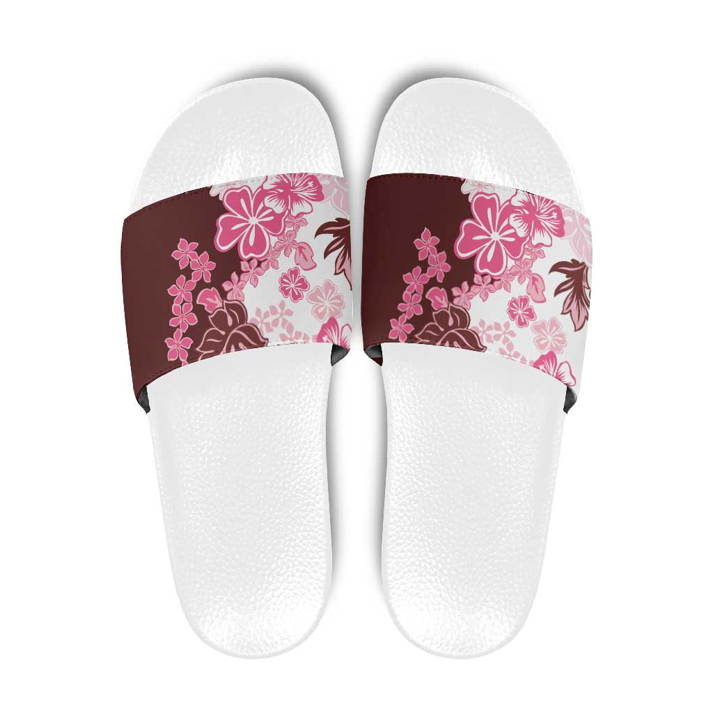 Pink Hibiscus Plumeria Floral Slide Sandals - Polynesian Pride