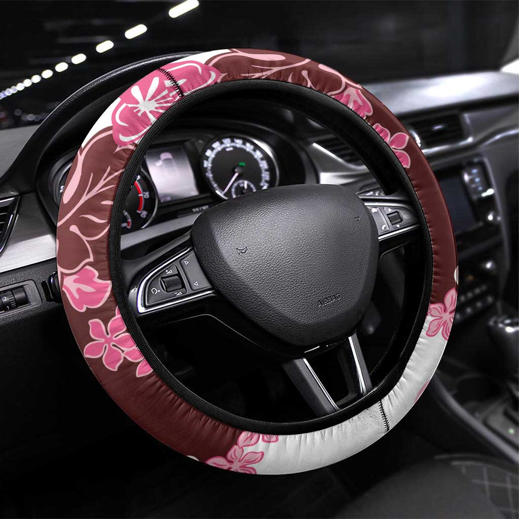 Pink Hibiscus Plumeria Floral Steering Wheel Cover LT01 Universal Fit Pink - Polynesian Pride