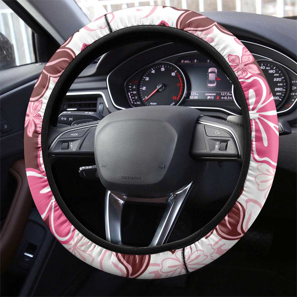 Pink Hibiscus Plumeria Floral Steering Wheel Cover LT01 - Polynesian Pride