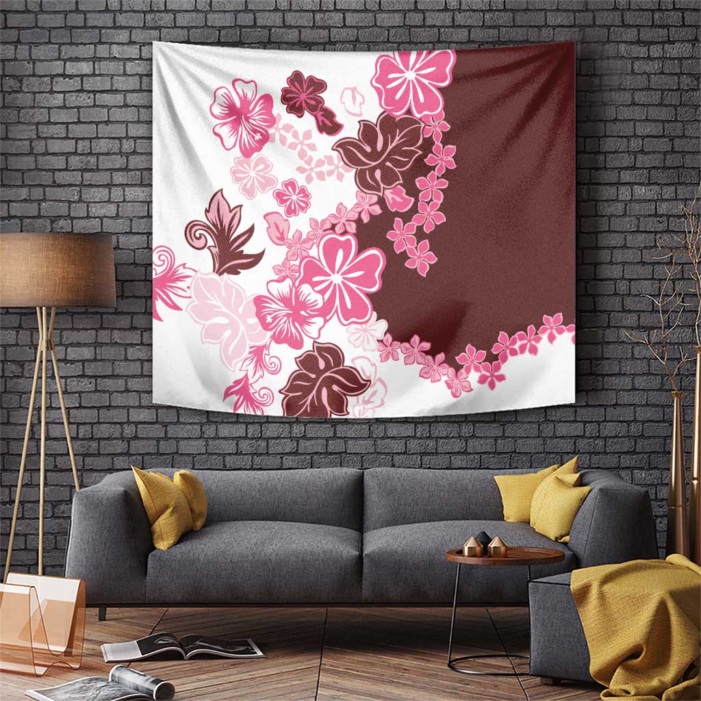Pink Hibiscus Plumeria Floral Tapestry - Polynesian Pride