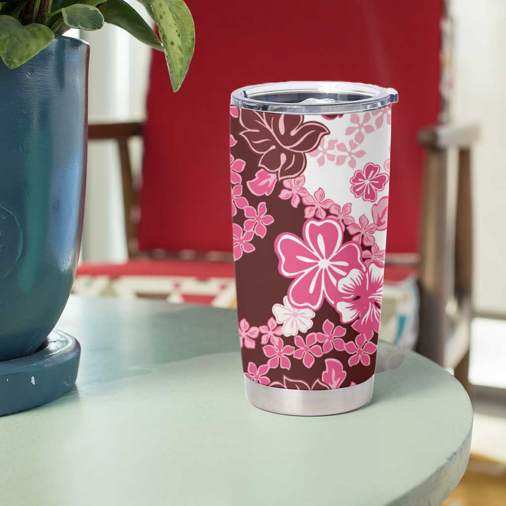Pink Hibiscus Plumeria Floral Tumbler Cup - Polynesian Pride