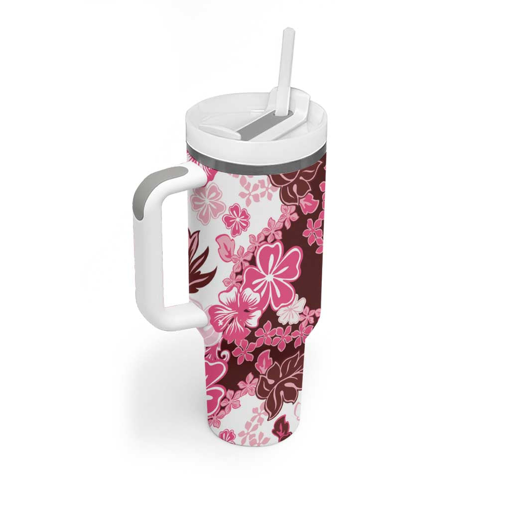 Pink Hibiscus Plumeria Floral Tumbler With Handle - Polynesian Pride