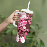 Pink Hibiscus Plumeria Floral Tumbler With Handle - Polynesian Pride