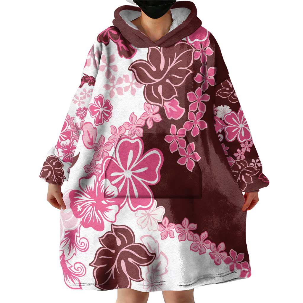 Pink Hibiscus Plumeria Floral Wearable Blanket Hoodie LT01 - Polynesian Pride