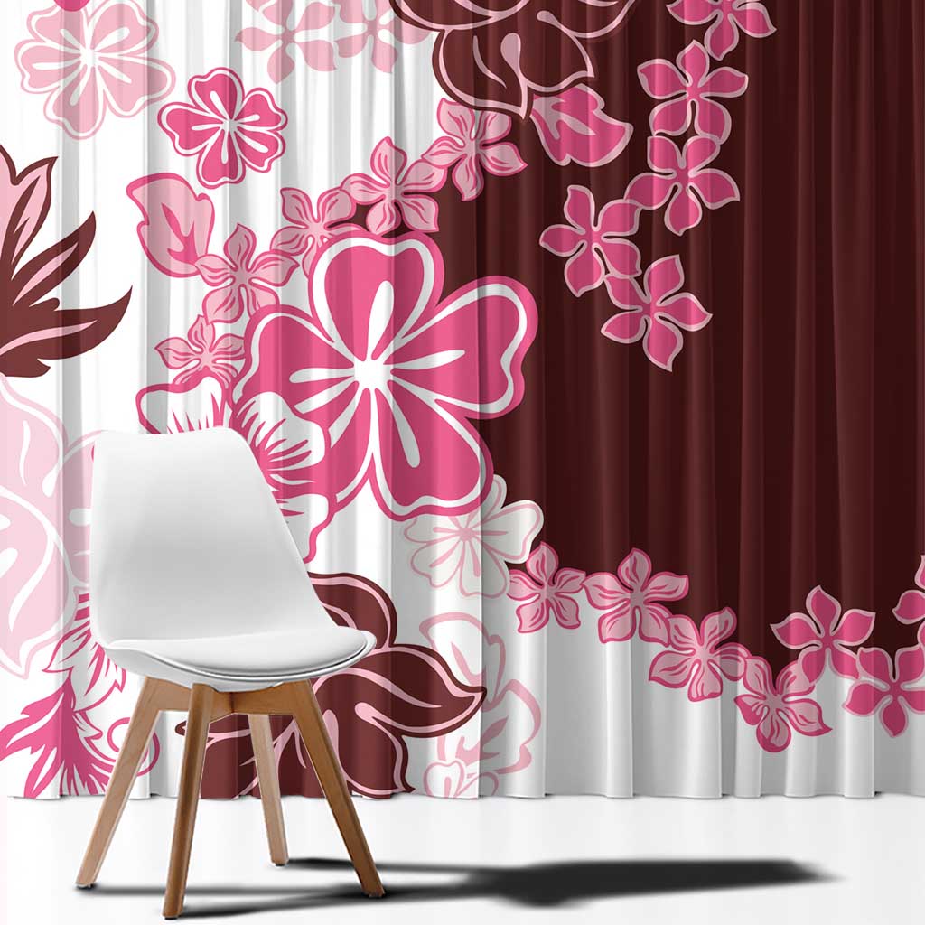 Pink Hibiscus Plumeria Floral Window Curtain - Polynesian Pride