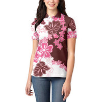 Pink Hibiscus Plumeria Floral Women Polo Shirt - Polynesian Pride