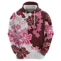 Pink Hibiscus Plumeria Floral Zip Hoodie - Polynesian Pride