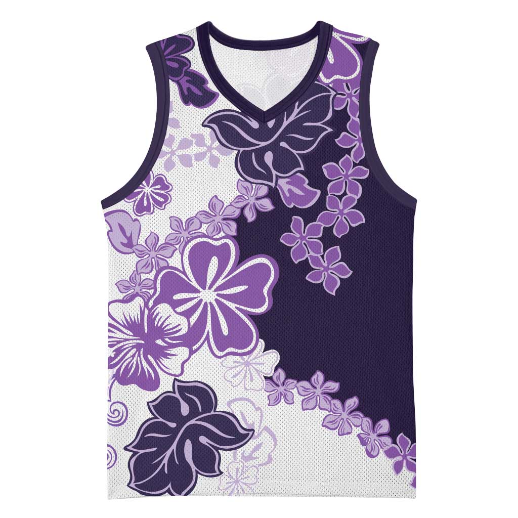 Purple Hibiscus Plumeria Floral Basketball Jersey LT01 Unisex Purple - Polynesian Pride